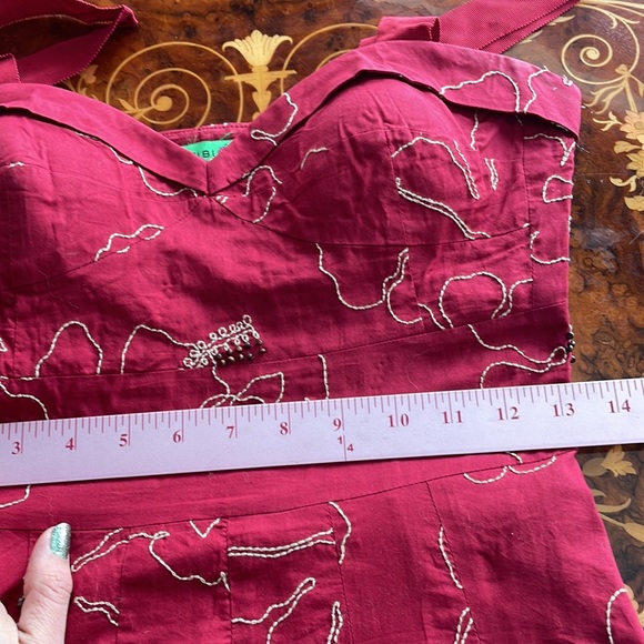 TIBI sz 4/6 red beaded tulle swing sweetheart dress shelf bust retro - Picture 7 of 9